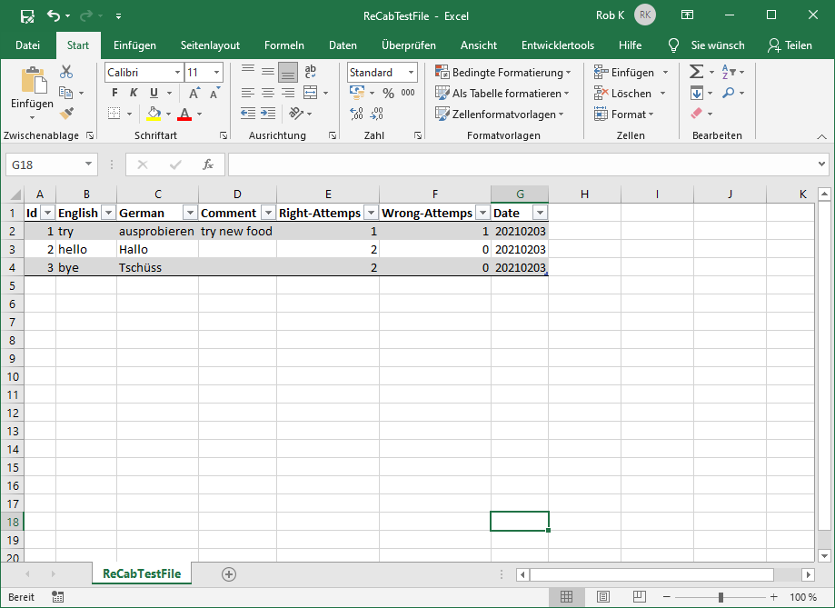 CSV-file edited with Excel CSV-VoCab list
